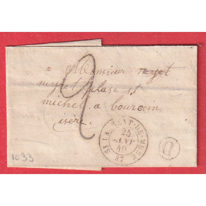 CAD TYPE 15 ST LAURENT DE MURE 25 JANVIER 1849 ISERE BOITE RURALE D GRENAY POUR BOURGOIN