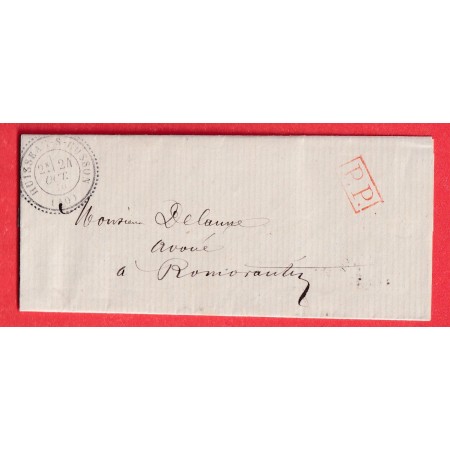 CAD TYPE 24 HUISSEAU SUR COSSON LOIRE ET CHER PP ROUGE FAUTE DE TIMBRE GUERRE 1870 RARE INDICE 18