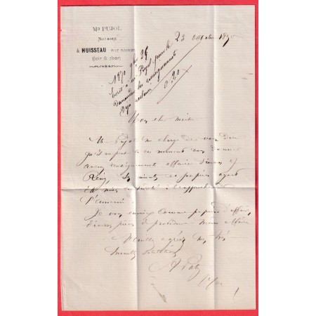 CAD TYPE 24 HUISSEAU SUR COSSON LOIRE ET CHER PP ROUGE FAUTE DE TIMBRE GUERRE 1870 RARE INDICE 18