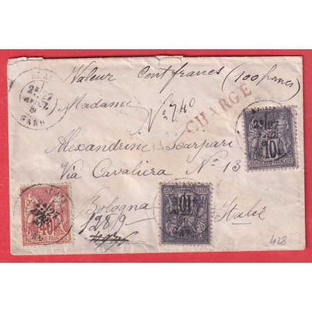 N°70 89 ALAIS GARD 1880 LETTRE CHARGE BOLOGNA ITALIE ITALIA