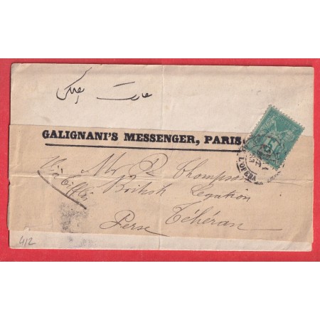 N°75 SEUL SUR IMPRIME PARIS AV DE L'OPERA TEHERAN PERSE IRAN 1883 RARE