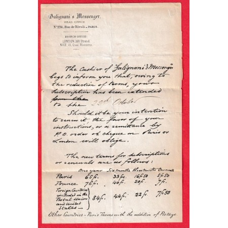 N°75 SEUL SUR IMPRIME PARIS AV DE L'OPERA TEHERAN PERSE IRAN 1883 RARE