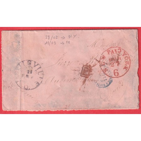 1869 LOUISVILLE VIA NEW YORK USA TIMBRE FISCAL DANS TEXTE POUR AUDINCOURT DOUBS