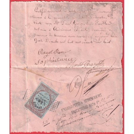 1869 LOUISVILLE VIA NEW YORK USA TIMBRE FISCAL DANS TEXTE POUR AUDINCOURT DOUBS