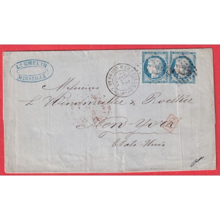 N°60 PAIRE MARSEILLE COURS DU CHAPITRE 1874 NEW YORK USA
