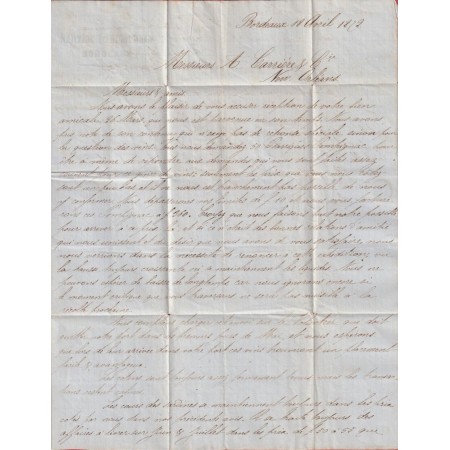 N°32 38 AMBULANT BORDEAUX A PARIS 1872 TEXTE DE BORDEAUX GIRONDE NEW ORLEANS USA ETATS UNIS