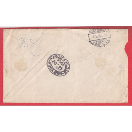 ENTIER 2 CENTS ROUGE + N°144 145 150 LOS ANGLES CALIFORNIE RECOMMANDE A NEW YORK POUR BERLIN ALLEMAGNE