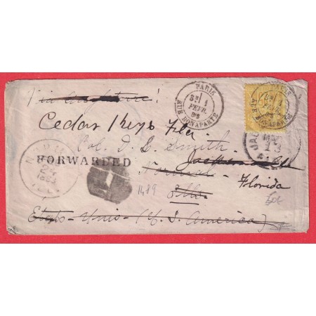 N°92 PARIS RUE BONAPARTE 1883 NORMAL ILLINOIS GRIFFE FORWARDED JACKSONVILLE FLORIDA