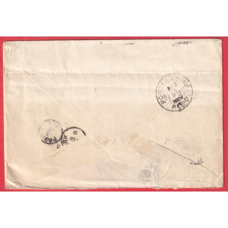 N°97 BANDE DE 3 PARIS 18 R D'AMSTERDAM 1892 TRIPLE PORT PORTLAND MAINE USA