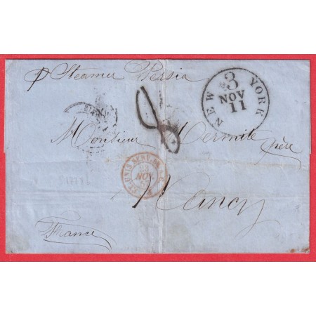 NEW YORK USA  1857 NANCY MEURTHE ET MOSELLE STEAMER PERSIA ETATS UNIS AMERIQUE