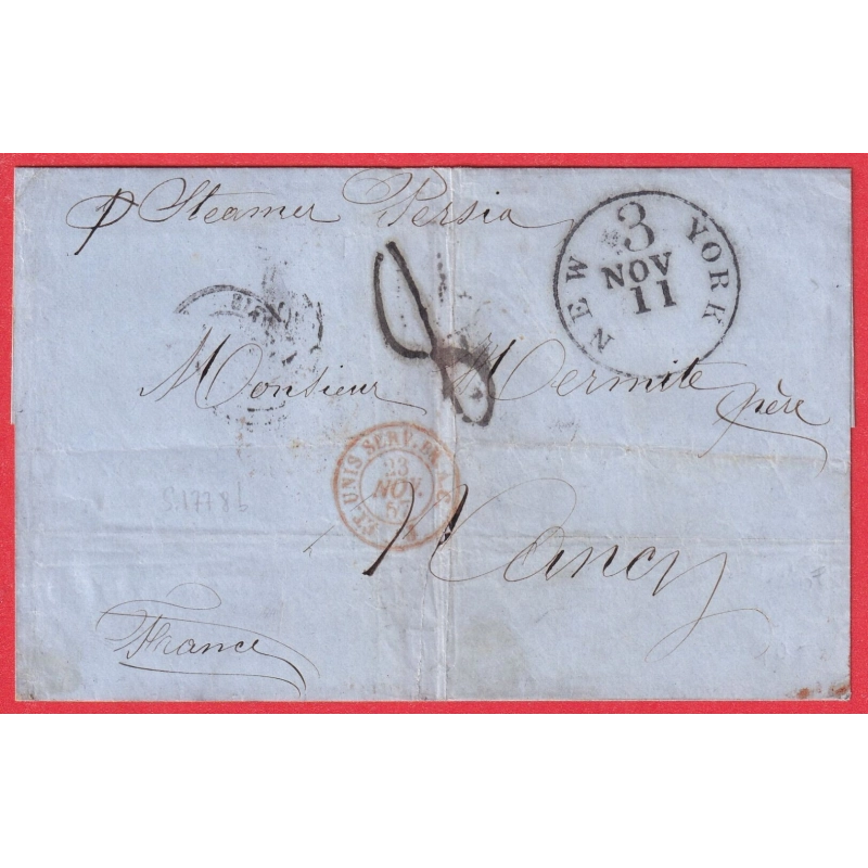 NEW YORK USA  1857 NANCY MEURTHE ET MOSELLE STEAMER PERSIA ETATS UNIS AMERIQUE