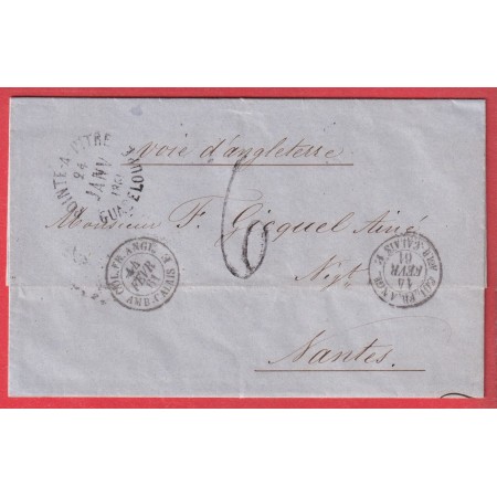 CAD POINTE A PITRE GUADELOUPE 1861 VOIE ANGLAISE ENTREE COL FR ANGL AMBULANT CALAIS POUR NANTES LOIRE INFERIEURE