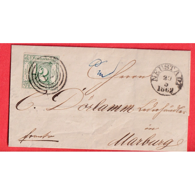 TOUR ET TAXIS N°8 NEUSTADT 1862 MARBURG ETATS DU NORD THURN UND TAXIS