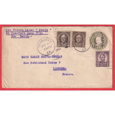 USA ETATS UNIS AMERIQUE ENTIER + TP SAVANNAH CALIFORNIA 1925 LIMOGES HAUTE VIENNE FRANCE
