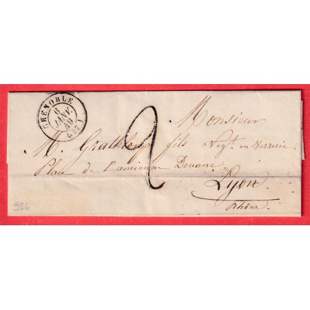 CAD GRENOBLE ISERE DU 6 JANVIER 1849 TAXE TAMPON 2 POUR LYON