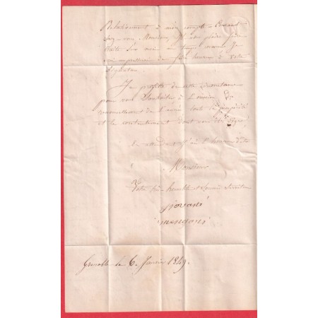CAD GRENOBLE ISERE DU 6 JANVIER 1849 TAXE TAMPON 2 POUR LYON