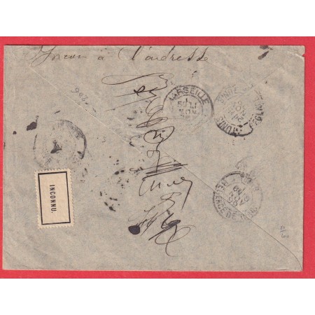 VERSAILLES 1899 LETTRE NON AFFRANCHIE POUR TUNIS TUNISIE TAXE 30 ROUGE + 15C BLEU X2