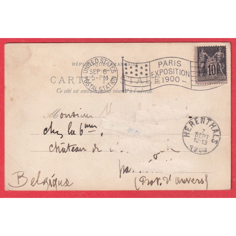 N°89 PARIS EXPOSITION IUNIVERSELLE UNITED STATES POSTAL STATION US POSTAL HERENTHALS BELGIQUE CARTE POSTALE
