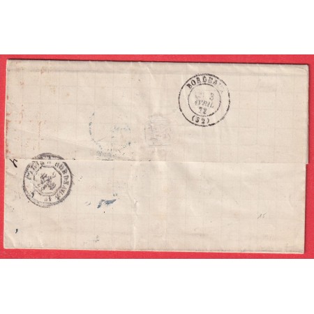 RARE TAXE 5 TAMPON EN BLEU ETATS UNIS USA N°44 NEW YORK 1878 BORDEAUX GIRONDE FRANCE