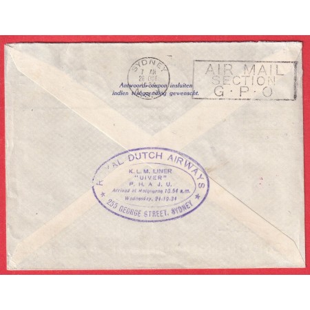 1ER VOL FIRST FLIGHT KLM LONDON MELBOURNE ANGLETERRE AUSTRALIE 1934 GRAVENHAGE PAYS BAS NEDERLAND