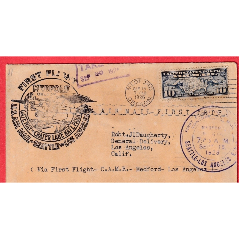 1ER VOL FIRST FLIGHT SEATTLE LOS ANGELES 1926 USA MEDFORD OREGON