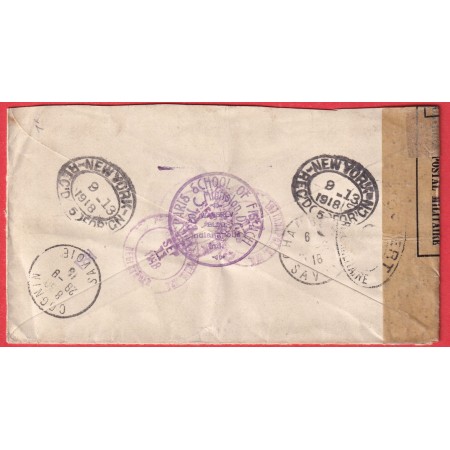 WW1 CENSURE CENSOR ENTIER ETATS UNIS RECOMMANDE POUR COGNIN SAVOIE 1918