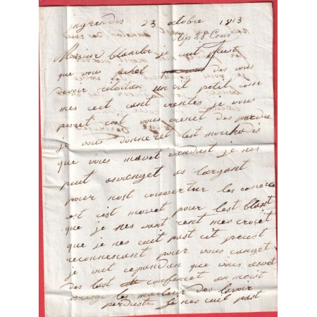 MARQUE 47 INGRANDE MAINE ET LOIRE EN ROUGE 31 X9 INDICE 13 1813 AU DOS CACHET ARRIVE ESSAI ANGERS