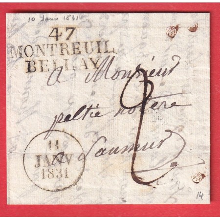 MARQUE 47 MONTREUIL BELLAY MAINE ET LOIRE 1831 SAUMUR INDICE 14
