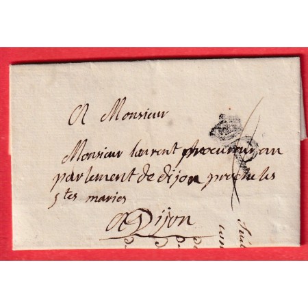 MARQUE P COURONNE PARIS JUILLET 1772 POUR DIJON LN°8 INDICE 12 BEAU CACHET DE CIRE