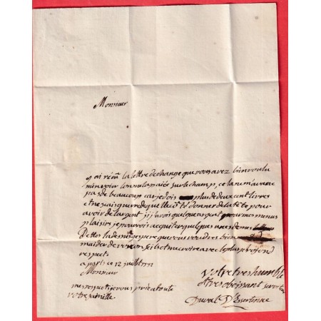 MARQUE P COURONNE PARIS JUILLET 1772 POUR DIJON LN°8 INDICE 12 BEAU CACHET DE CIRE