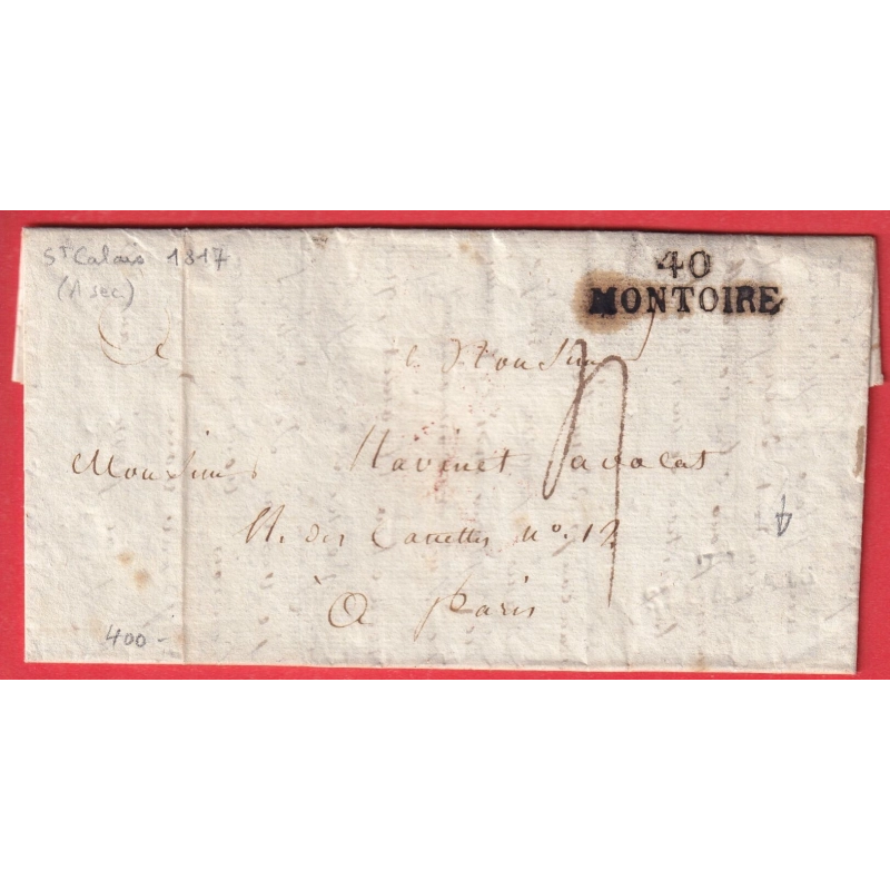 CURIOSITE MARQUE A SEC 71 ST CALAIS SARTHE + 40 MONTOIRE LOIR ET CHER 1817 POUR PARIS
