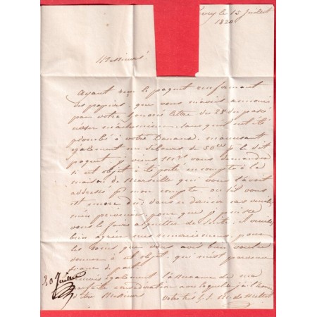 MARQUE P1P FERNAY AIN EN NOIR ACHEMINEE DE VEVEY SUISSE 1820 POUR LYON INDICE 17