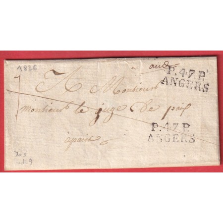 MARQUE P47P ANGERS MAINE ET LOIRE 28X11 INDICE 9 PARIS AU DOS  MENTION A PRESENTE MINISTERE DE LA JUSTICE