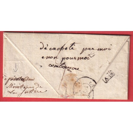 MARQUE P47P ANGERS MAINE ET LOIRE 28X11 INDICE 9 PARIS AU DOS  MENTION A PRESENTE MINISTERE DE LA JUSTICE