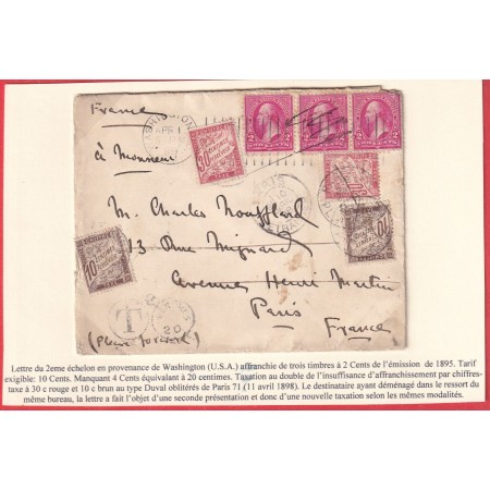 WASHINGTON ETATS UNIS 1898 DOUBLE TAXE A 30C TYPE DUVAL PARIS