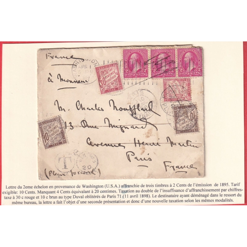 WASHINGTON ETATS UNIS 1898 DOUBLE TAXE A 30C TYPE DUVAL PARIS