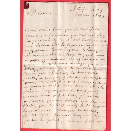 LETTRE DE DIJON COTE D'OR DE 1683