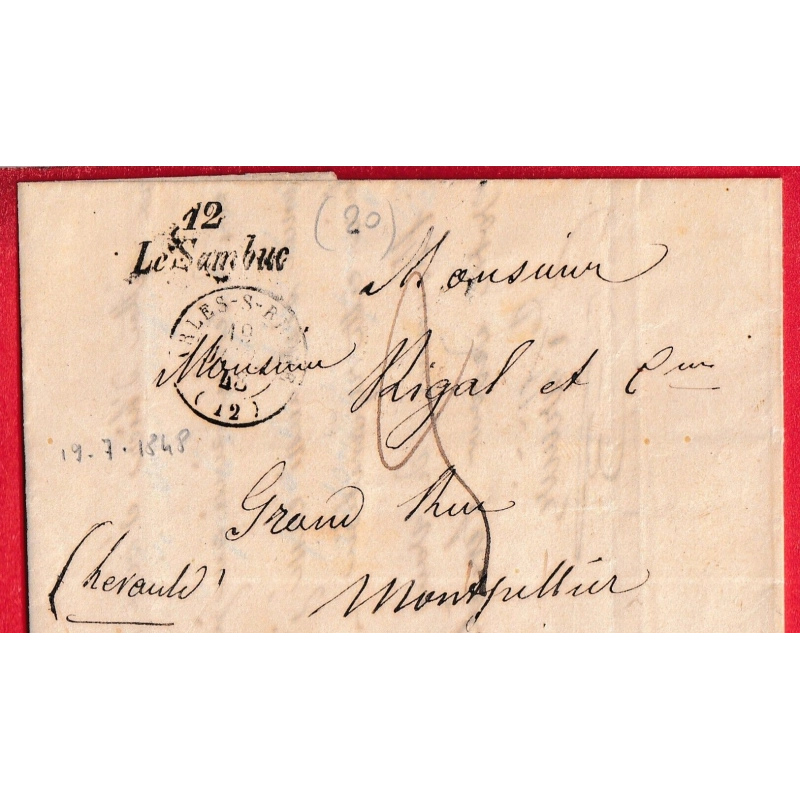 CURSIVE 12 LE SAMBUC BOUCHES DU RHONE T15 ARLES SUR RHONE 1848 MONTPELLIER RARE INDICE 20