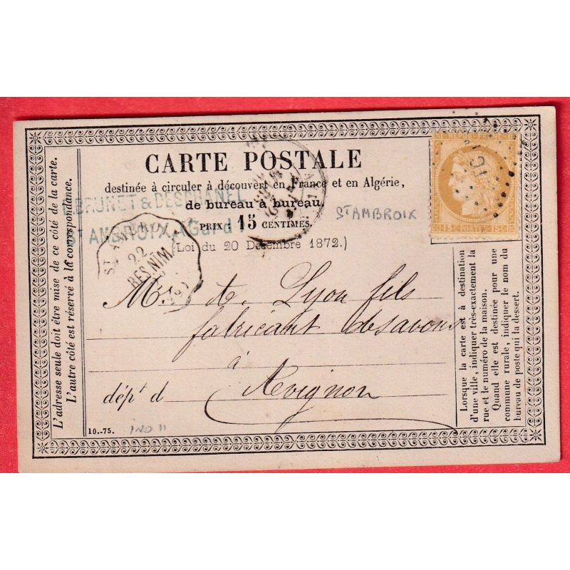 N°55 CONVOYEUR STATION ST AMBROIX GARD POUR AVIGNON CARTE PRECURSEUR INDICE 11