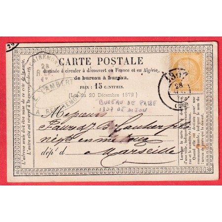 N°59 BUREAU DE PASSE 1307 DIJON CONVOYEUR STATION REMIREMONT VOSGES POUR MARSEILLE