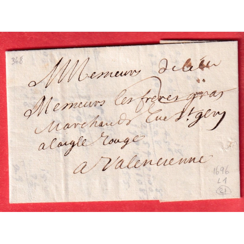 MARQUE DE LILLE MANUSCRIT 1696 LENAIN N°1 INDICE 21 VALENCIENNES NORD