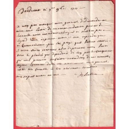 MARQUE B COURONNE BORDEAUX 1717 LN°3 POUR WISSEMBOURG BAS RHIN REEXP ROMANS DROME BOURGANEUF CREUSE