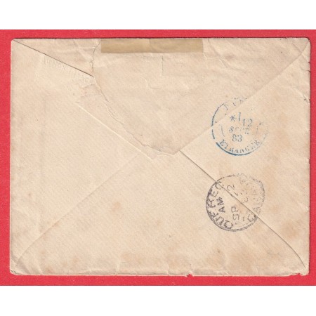 CAD TYPE 17 LA BUSSIERE LOIRET 1883 TAXE 10 CRAYON BLEU POUR QUEBEC CANADA