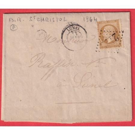 N°21 GC 2123 LUNEL HERAULT BOITE RURALE F ST CHRISTOL CORRESPONDANCE LOCALE 1864
