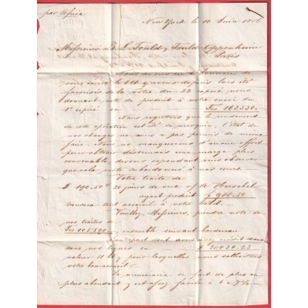 STEAMER AFRICA NEW YORK 1856 LIGNE ANGLAISE VIA LONDON 1856 TAXE TAMPON 13 POUR PARIS