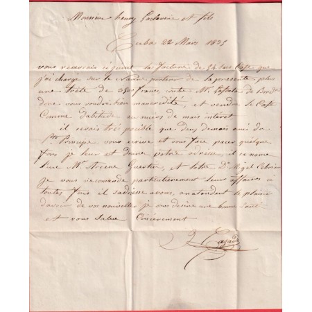 MARQUE PAYS OUTREMER ILE DE CUBA 1835 POUR BORDEAUX