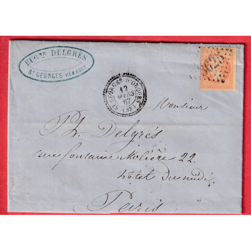 N°23 GC 3625 ST GEORGES D'ORQUES HERAULT CAD TYPE 22 POUR PARIS