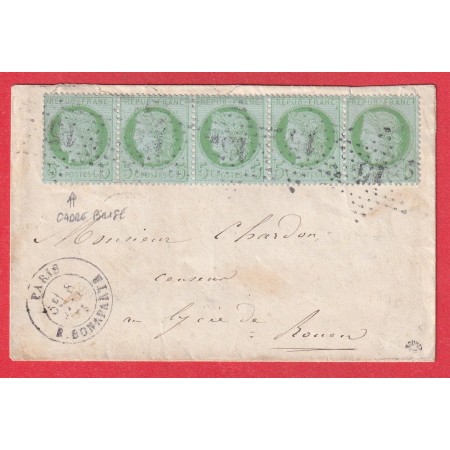 N°53 BANDE DE 5 DONT VARIETE CADRE BRISE SUR UN TIMBRE PARIS ETOILE 15 POUR ROUEN SIGNE ROUMET