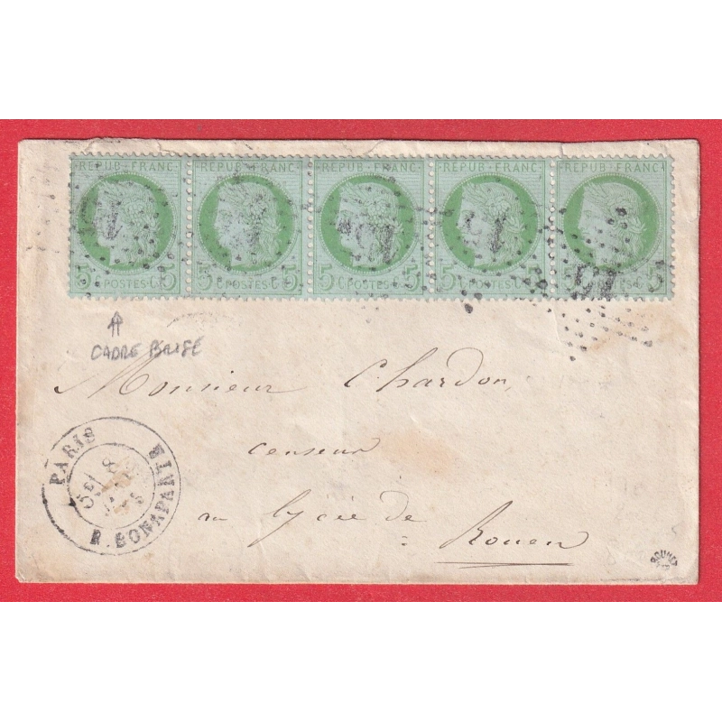 N°53 BANDE DE 5 DONT VARIETE CADRE BRISE SUR UN TIMBRE PARIS ETOILE 15 POUR ROUEN SIGNE ROUMET