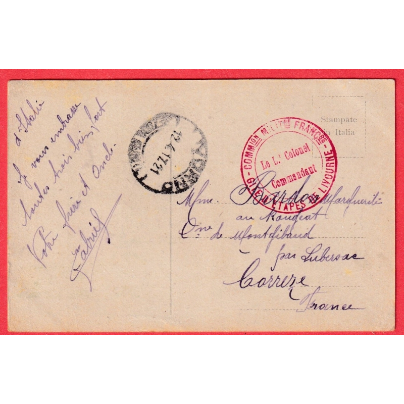 GITES ETAPES DE LIVOURNE  ITALIE 1917 LUBERSAC CORREZE LIVORNO ITALIA